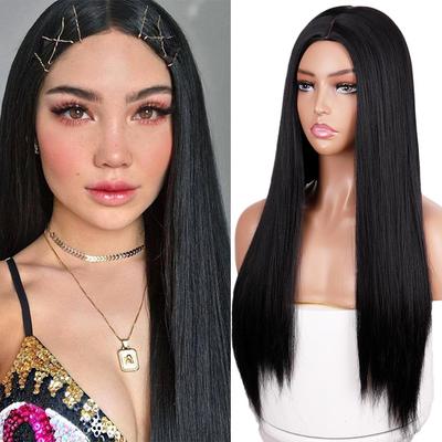 Women Fashion Long Straight Black Synthetic Fiber Wigs for Women Lolita Daily Party Heat Resistant Fiber Wig