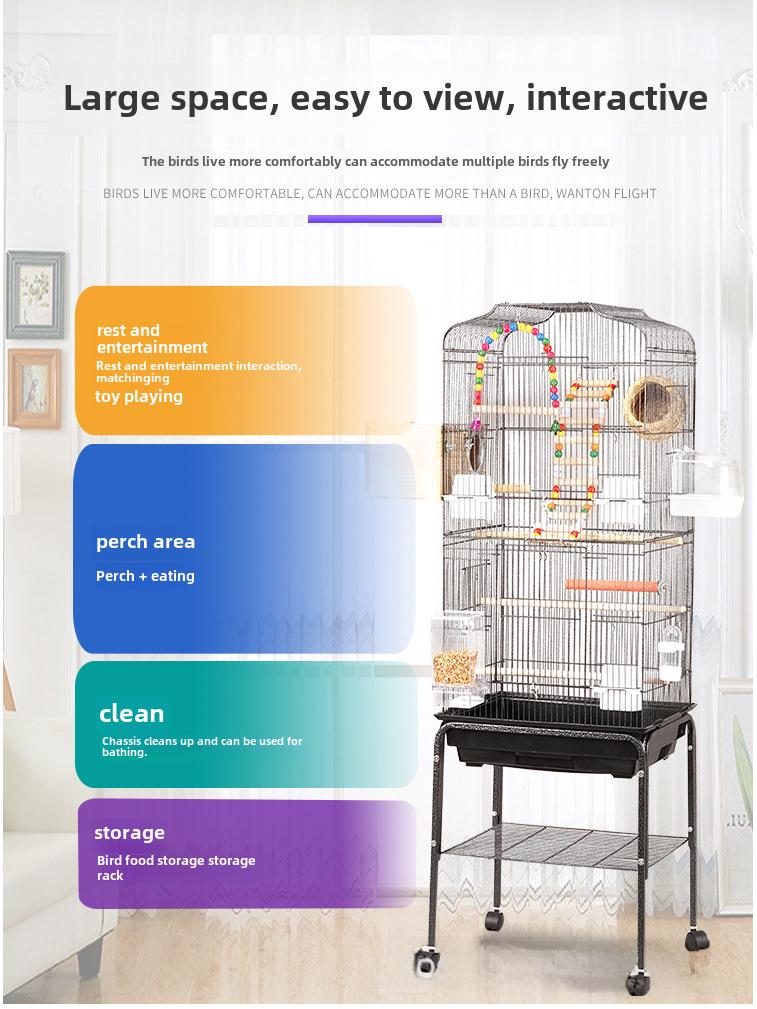 Grande Cage à Oiseaux pour Perroquets et Mynas - Design Phénix Noir