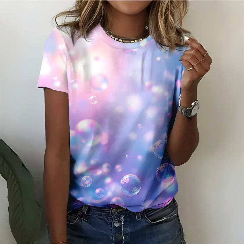 3D Printed Cat Bubble Women's T-shirt Color Gradient Pattern Short Sleeve