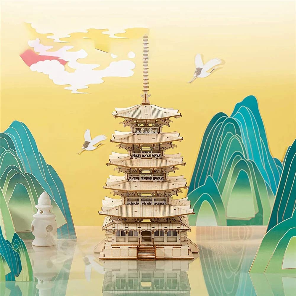 Robotime 3D Wooden Craft DIY Craft Model Building Educational Perfect Gift for Kids and Horyuji Pagoda Puzzle, Kit, Kit, Toy, Adults, Birthday,