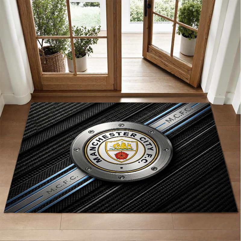 Manchester City Design Crystal Velvet Rug Soft Decorative Mat for Bedroom Entrance