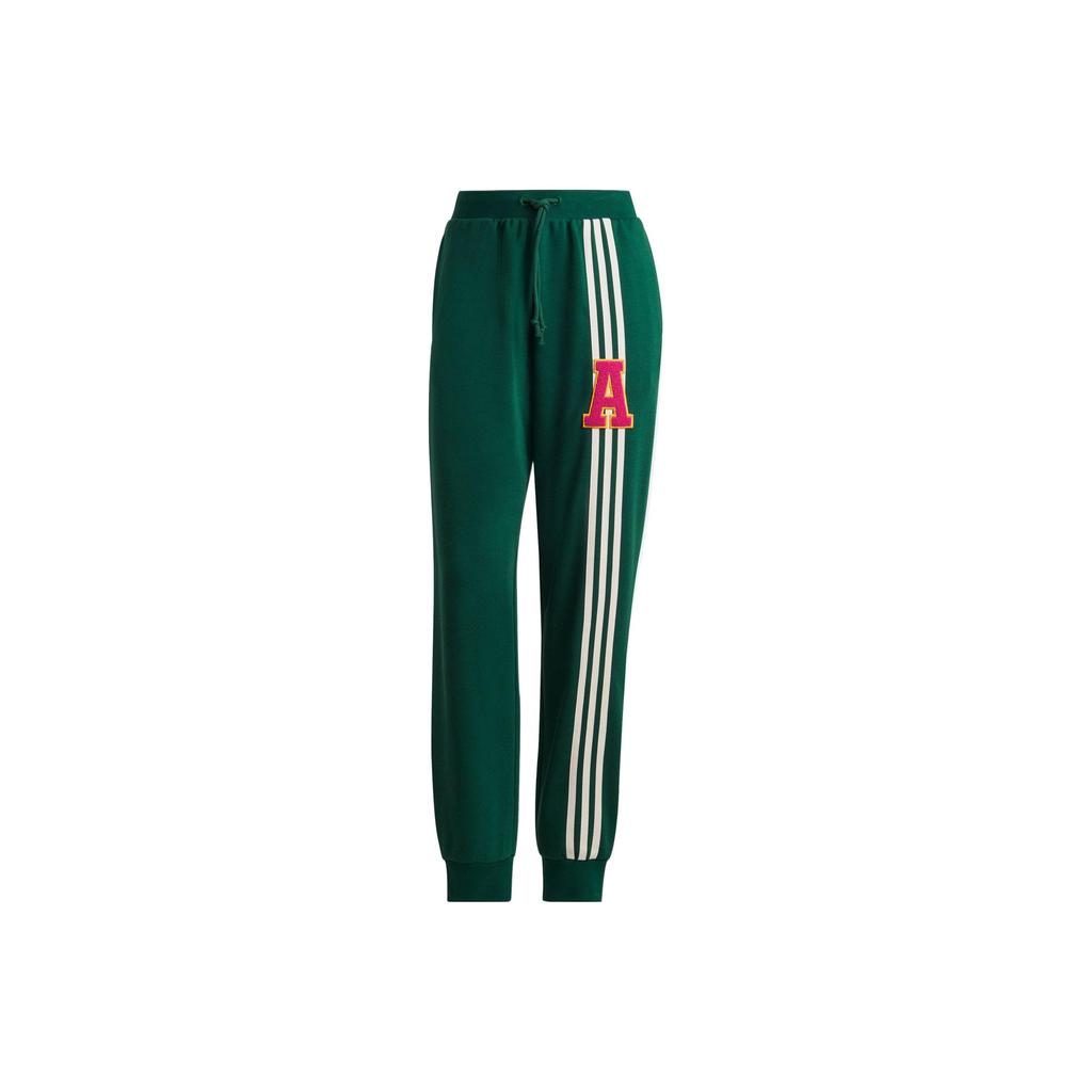 Adidas Letter Logo Printed Striped Sports Pants Women Bottoms Dark-Green IC5240