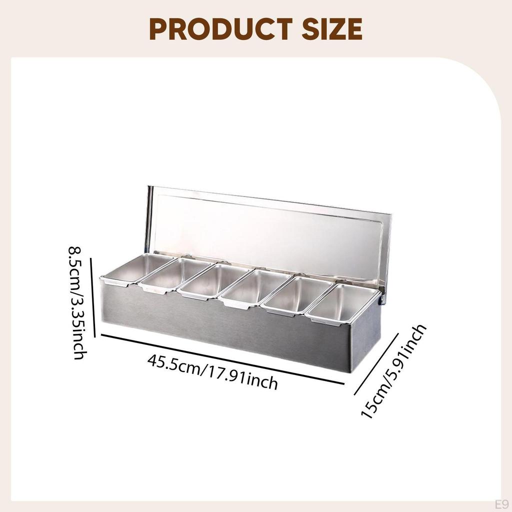 Condiment Holder, Stainless Steel Box, Storage Tray, Dispenser, Spice Jars,
