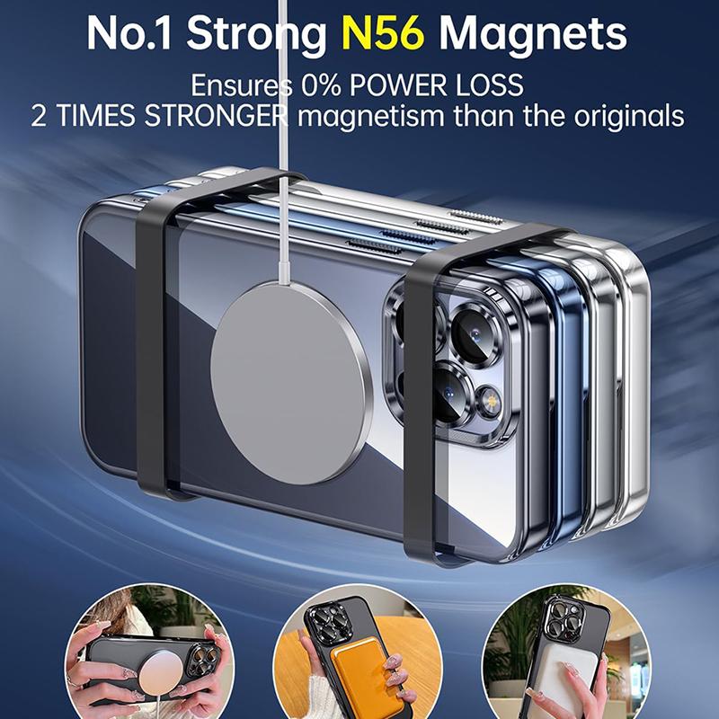 Magnetic Phone Cases with Camera Lens Protector for iPhone 15 Pro Max 14 Plus 12 13 11 Mobile Case Clear Black Slim Shell Cover