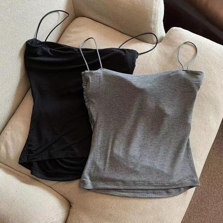 Women's One-Shoulder Strap Camisole with Built-in Bra Tank Top
