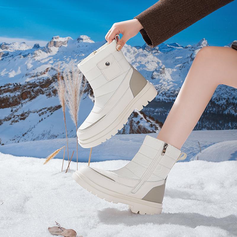 Augustine platform snow boots women's 2025 new winter velvet thickened sports Martin boots white cotton shoes