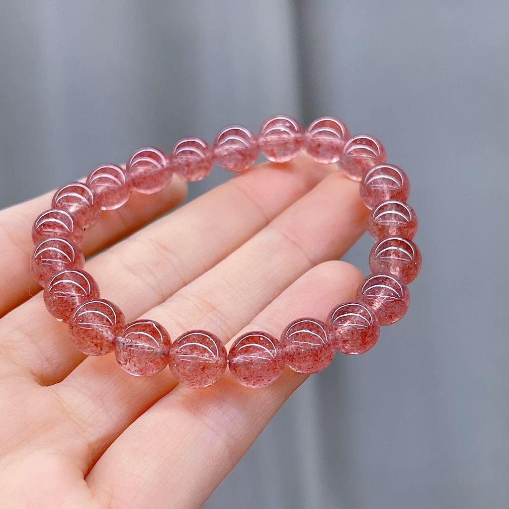 Natural Strawberry Quartz Bracelet – Pink Crystal Luck Beads, Peach Blossom Design, Gift for Women or Best Friend