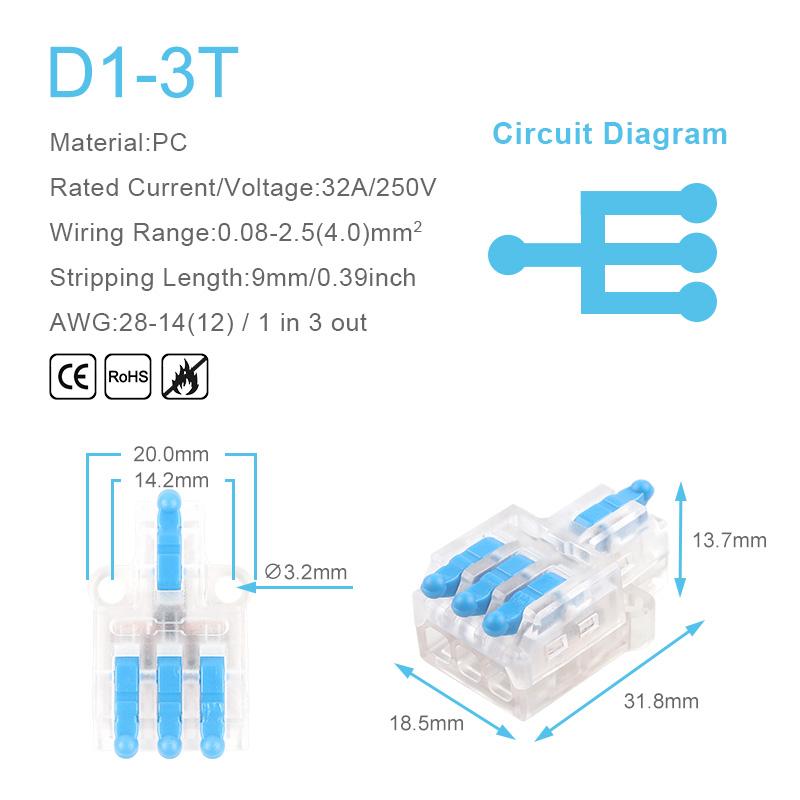 5/10PCS Mini Fast Compact Splicing Conductor Connector 1 In Multiple Out Splitter Splicing Terminal Block M3 Screw Fixing Hole