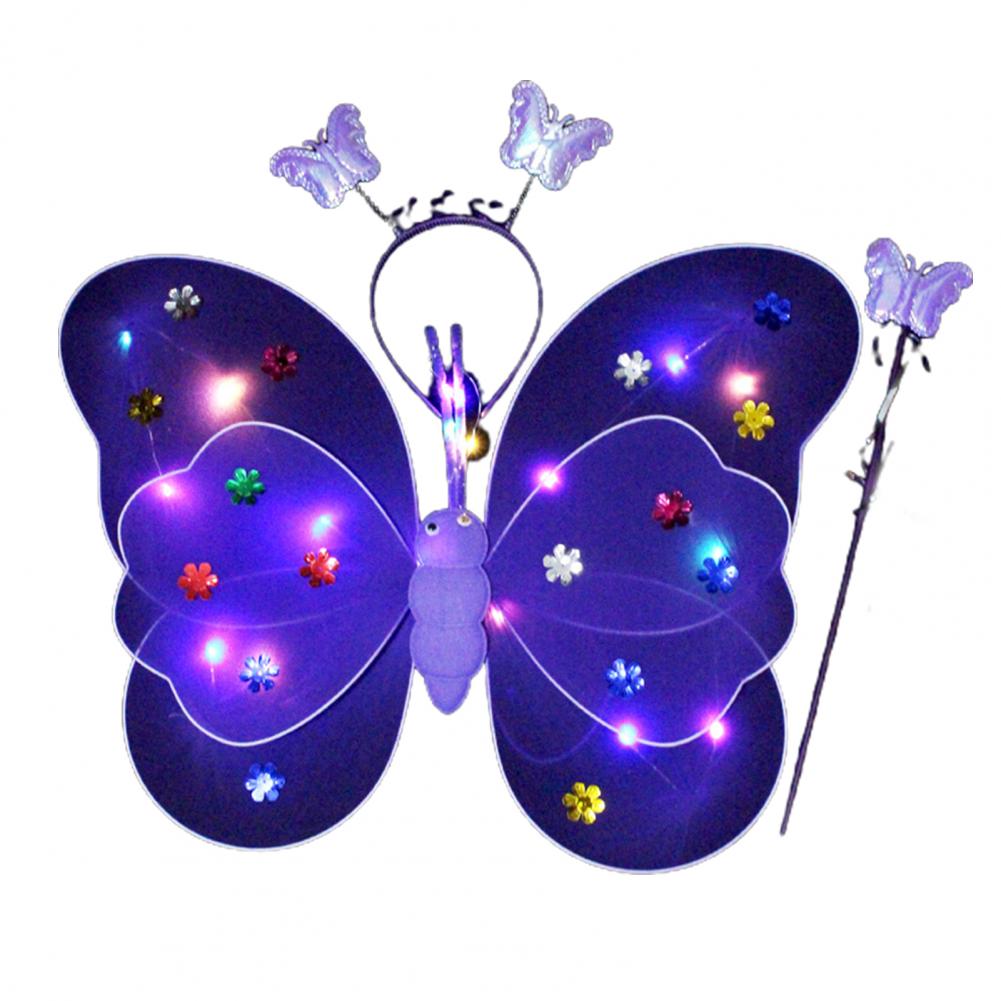 

3Pcs/Set Butterfly Wing LED Children Costume Props with Head Band Fairy Wand Colorful Lighting Girls Performance Fairy Wings фіолетовий