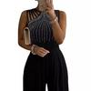 2023 Strass Weitbein-Jumpsuit: Europäischer & Amerikanischer Sommerstil, Taillenbetontes einfarbiges Kleid