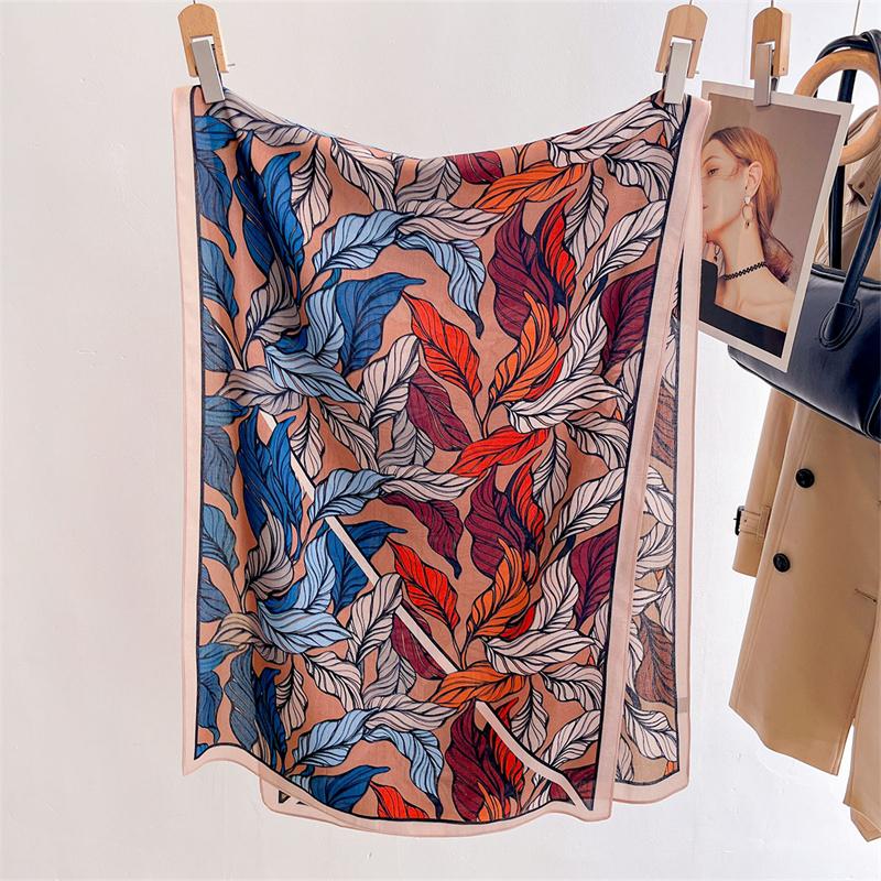 Luxury Double Side Print Leaf Designer Women Scarf Cotton Linen Feeling Female Shawl Winter Warm Outdoor Pashmina Shawl Hijab