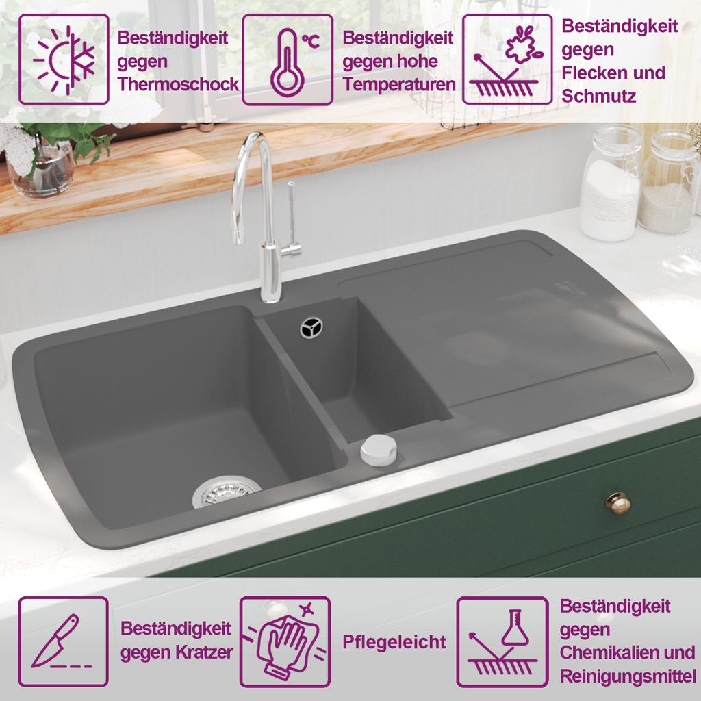 Granite Double Basin Sink Grey