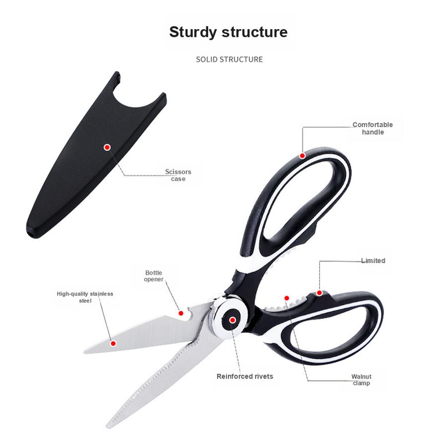 

2 pcs Stainless Steel Kitchen Scissors Food Cutter Strong Grip Chicken Bone Cutter Multi-Function Sharp Scissors for Meat 21*9.2CM срібний