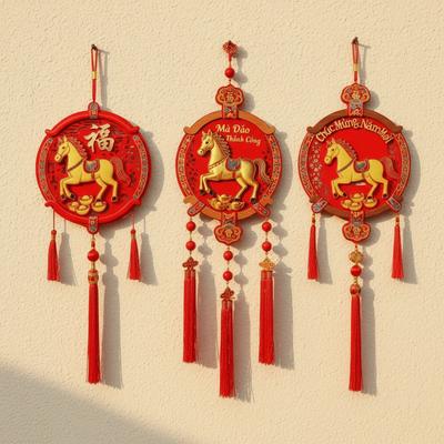 Chinese Style New Year Decorative Hangings Spring Festival Gold Foil Embossing Festive Ornaments with Tassel Year of The Horse