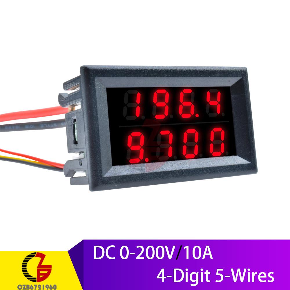 DC 100V 200V 10A LED Digital Voltmeter Ammeter 3 4 Bit 5 Wires Current Voltage Meter Car Auto Volt Tester Detector 110V 220V 12V