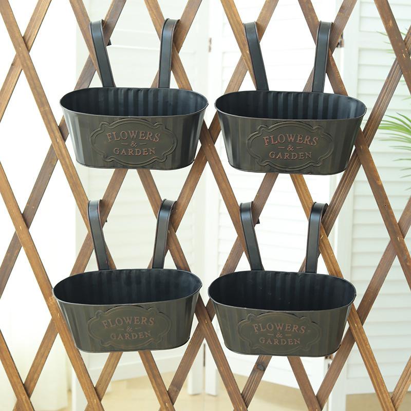 Rustic Vintage Metal Hanging Flower Pot Wall Planter With Drainage Holes & Detachable Hooks For Indoor/Outdoor Home Garden Decor