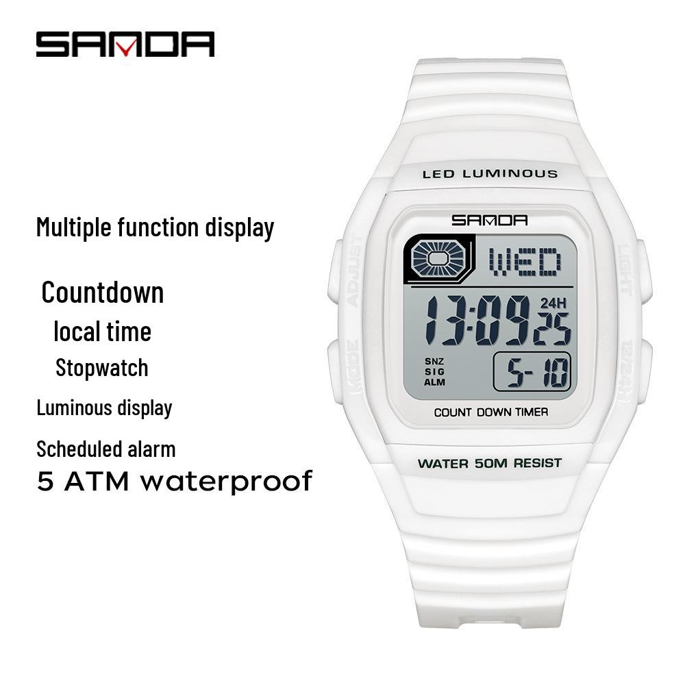 Sanda Universal Multifunctional Waterproof Sport Watch - Small Square Design for Students