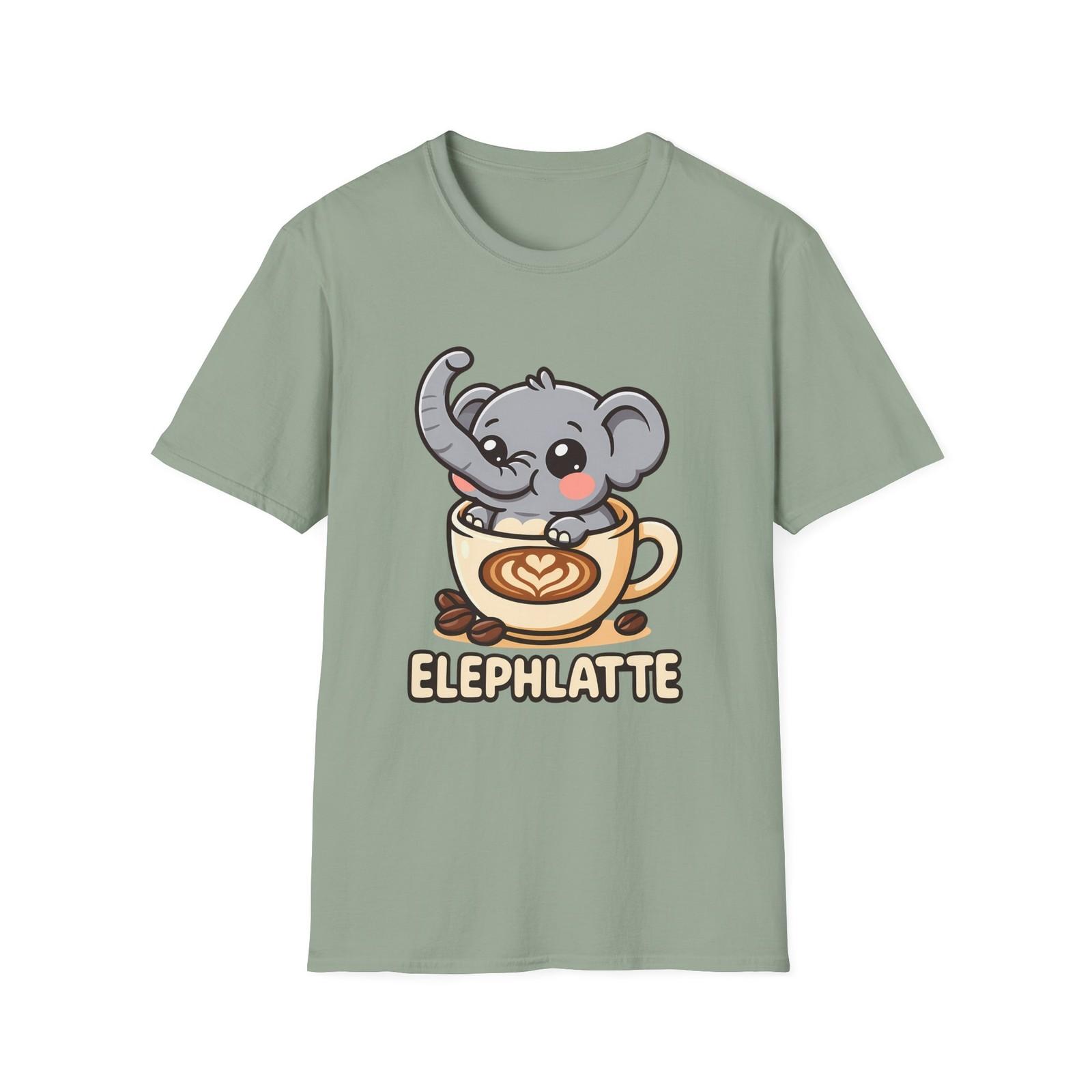 Unisex Softstyle T-Shirt Mens Womens Tees Top Chibi Elephant Latte Cartoon Funny Coffee Pun 3XL