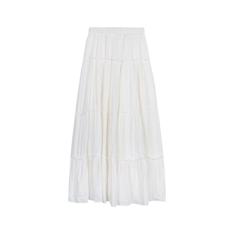 Women's French-Style High Waist White A-Line Skirt for Spring
