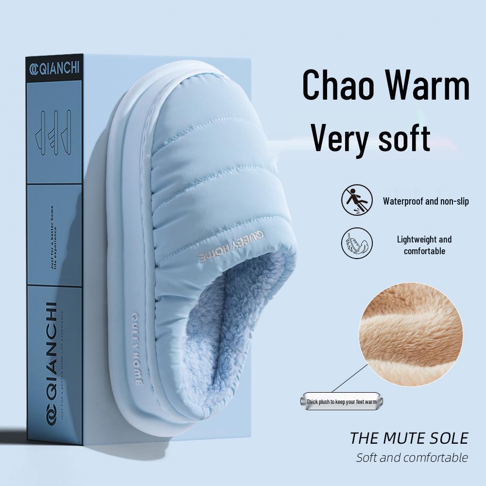 

2025 Новые водонепроницаемые нескользящие хлопковые тапочки для домашнего/уличного использования - Женские зимние, Мужские теплые в стиле пуховой ткани 40-41 (fits 39-40) синий