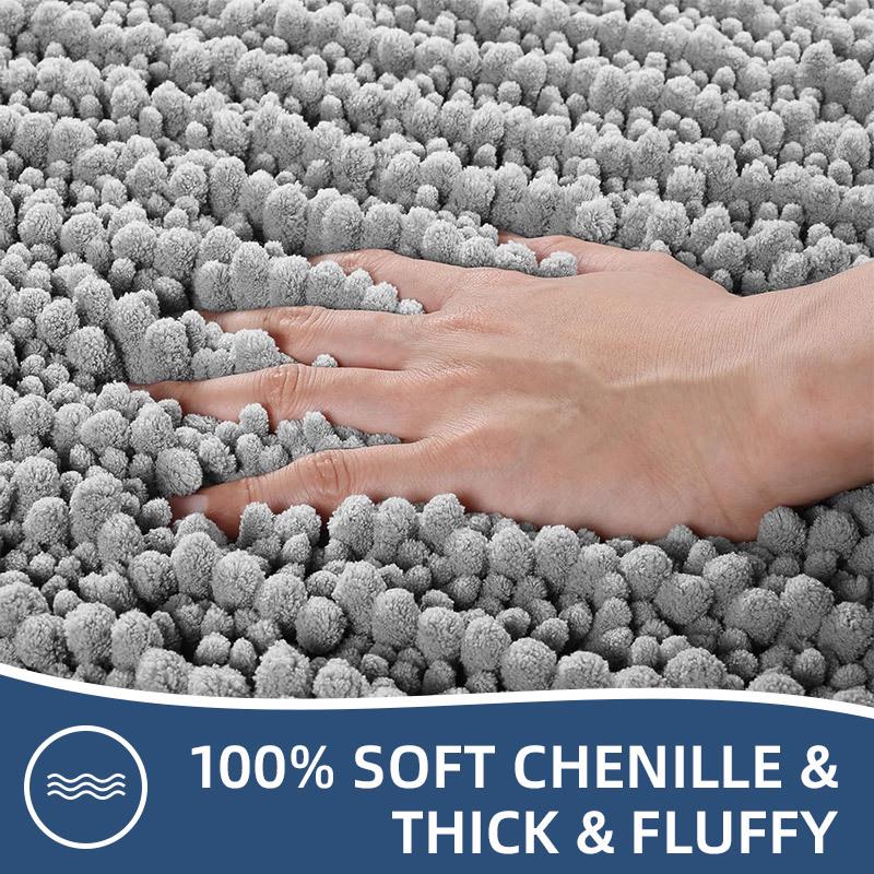Chenille Long Pile Bathroom Mat - Water Absorbent & Anti-Slip Foot Pad for Home Use
