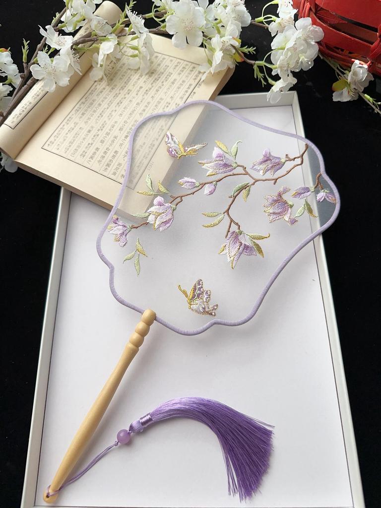 Ancient Style Chinese Embroidered Round Fan for Hanfu and Cheongsam