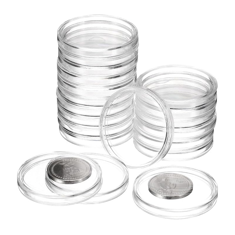 

uxcell 20pcs 40mm Silver Dollar Coin Holder, Plastic Coin Capsule Cover Acrylic Clear Round Coin Collection Supplies Container for Silver Coin