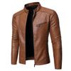 Men's Motorcycle Leather Jacket Stand Collar Solid Color Washed Leather Jacket