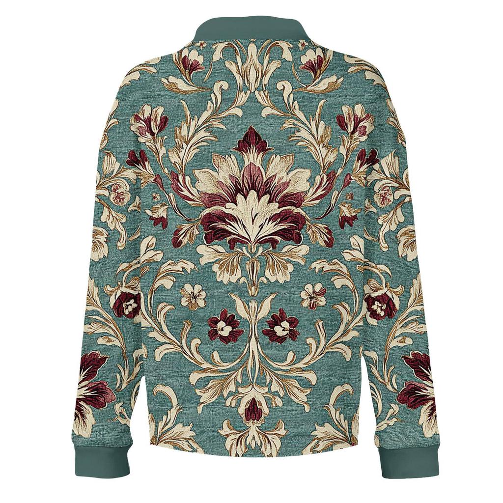 Women's Fashionable and Relaxed V,neck Long,sleeved Button,down Retro Print Pullover Top