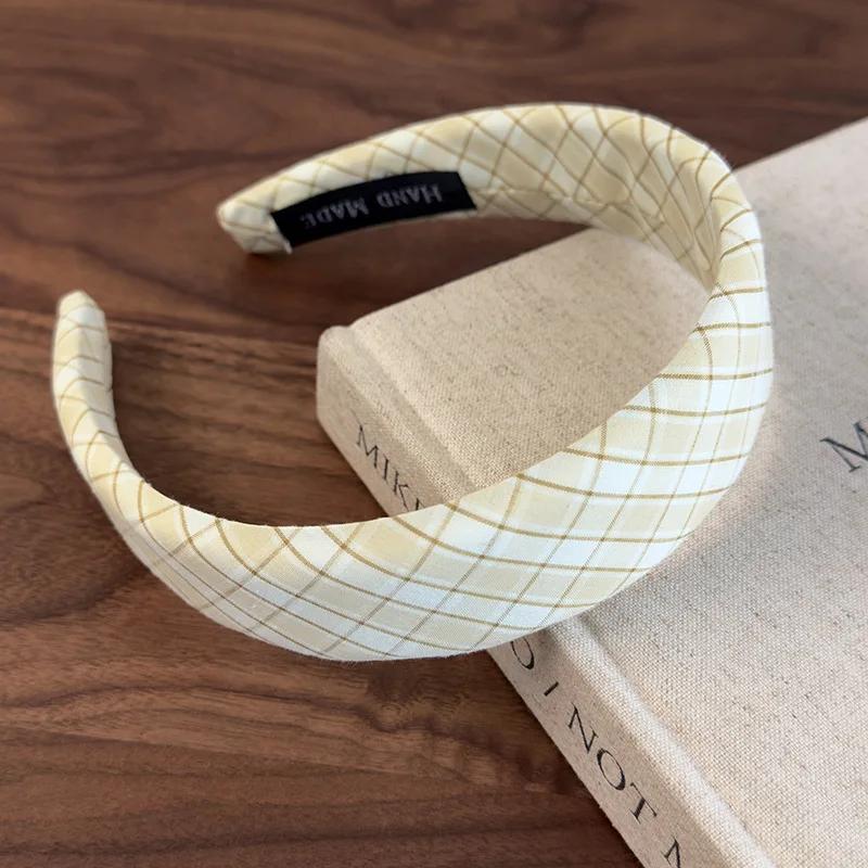 New Sweet Fresh Colorful Plaid Headbands Wide Sponge Hair Band Woman Retro Temperament Hair Hoop Female Fashion Hair Accessories