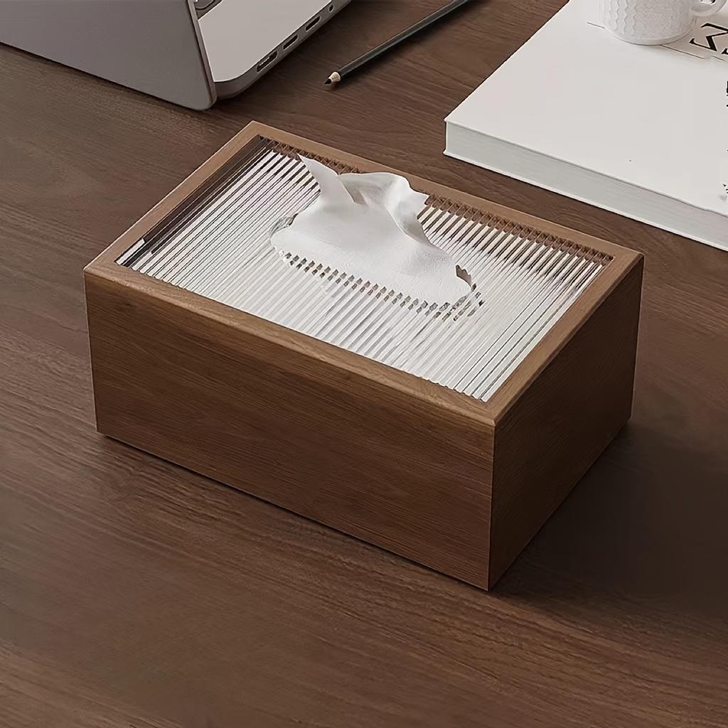 1PC Black Walnut Patterned Wooden Tissue Box, Paper Drawer, Home Tissue Box