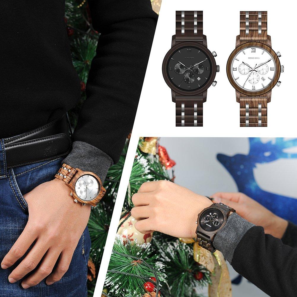 BOBO Bird Wood Watch Luxury Wood Metal Strap Chronograph Date Display Quartz Watch Versatile Watch Metal White Men's Men's