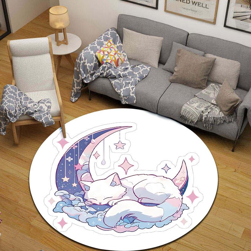 Whimsical Round Christmas Multicolor Area Rug, Non-Slip Floor Mat for Kitchen