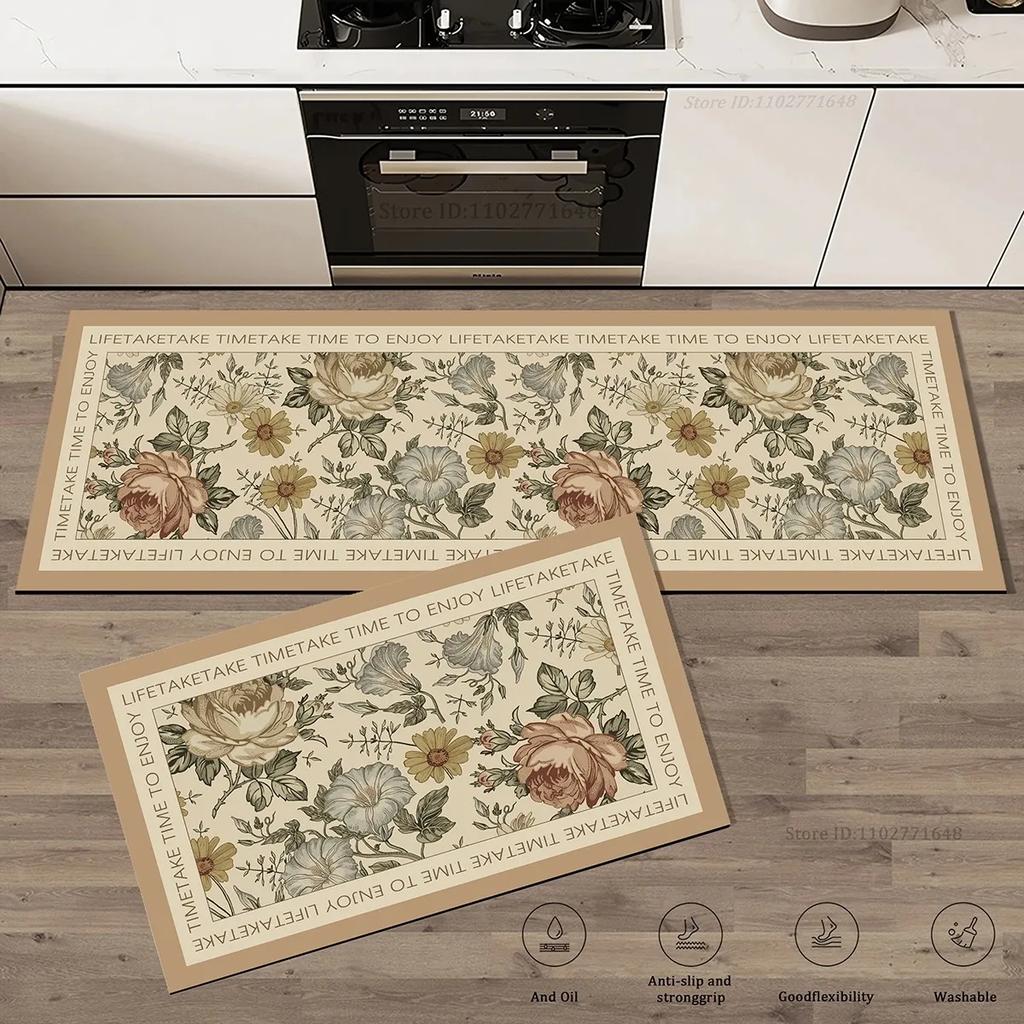 Minimalist Line Drawing Flower Kitchen Non Slip Floor Mat Waterproof Oil Proof Kitchen Strip Carpet Home Decoration