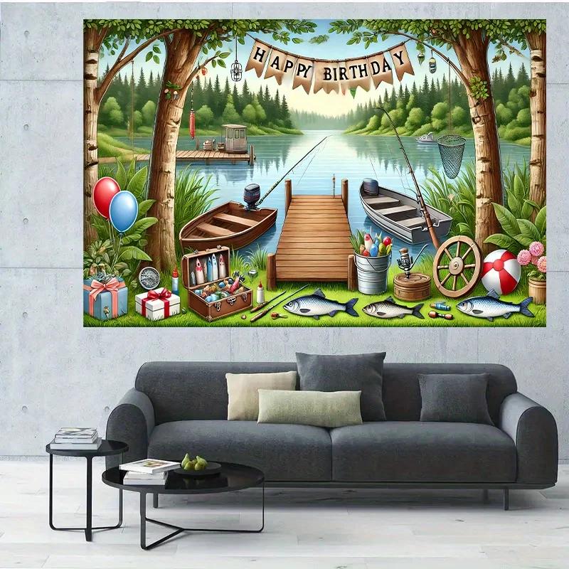 Beach fishing 7x5 feet polyester background cloth - Perfect for birthday partiesXY