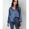 Spring Summer Satin Blouse Women Long Sleeve Shirt Faux Silk Top Casual European American Style
