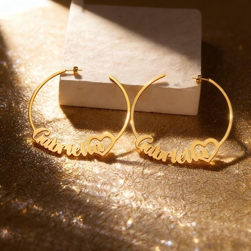 Heart-shaped Hollowed-out High-end Niche Letter Style Customizable Name 316 Stainless Steel Hypoallergenic Versatile Earrings