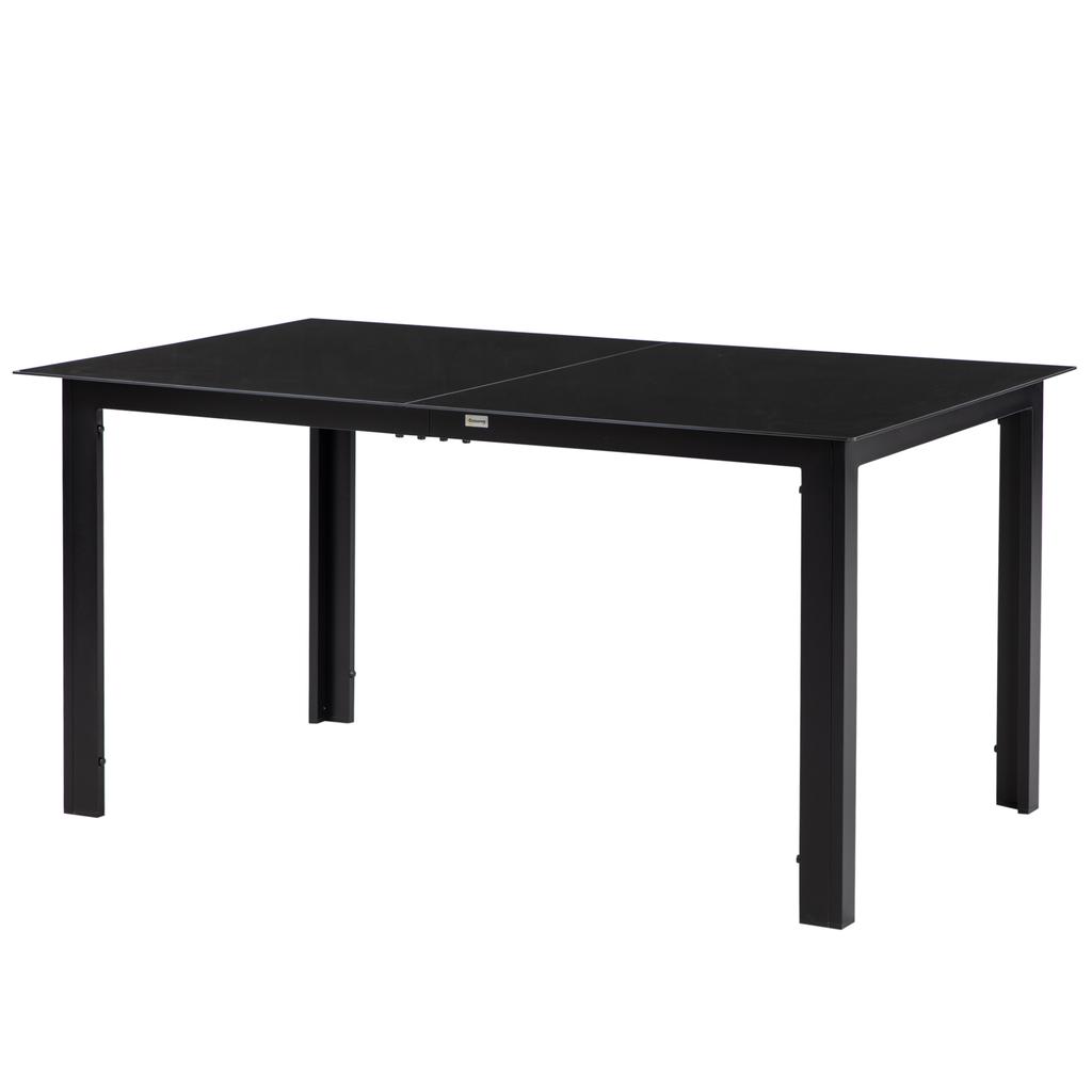 Outdoor Dining Table for 6, Aluminium Rectangular Garden Table with Tempered Glass Tabletop for Yard, Patio, Black