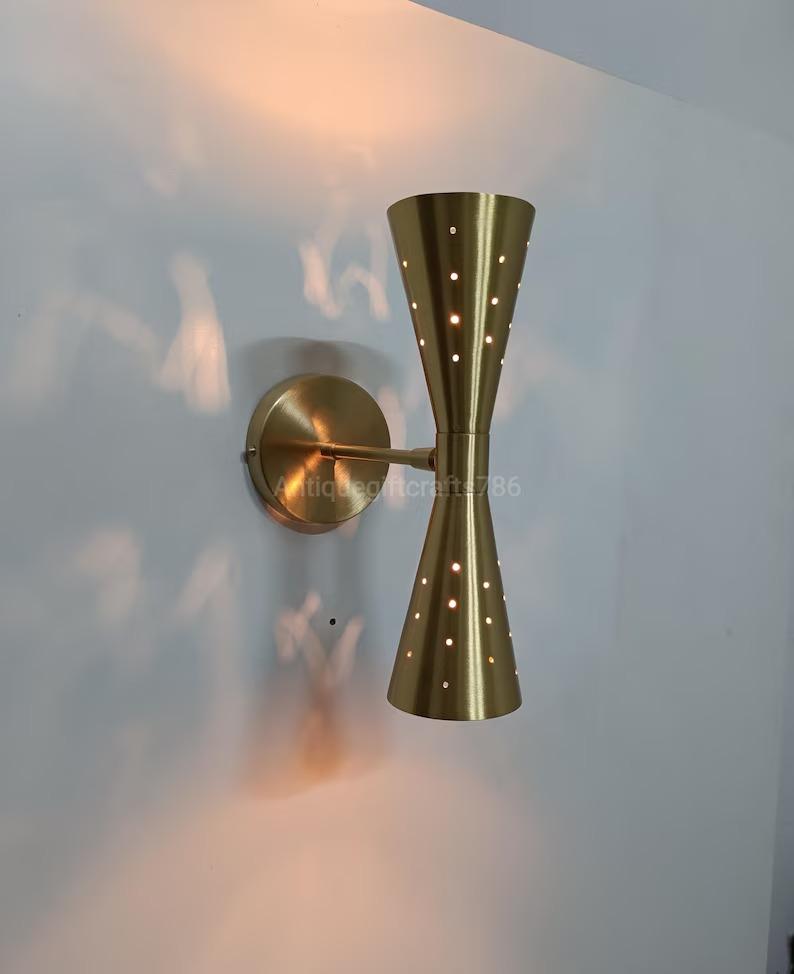 Mid Century Brass Double Cone Wall Sconce - Italian 1950s Lighting