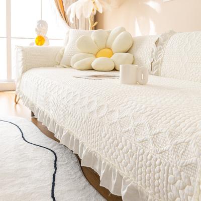 White Sofa Cushion for All Seasons, Non-slip Cotton, Winter Korean Pastoral Style Cushion Cover, Simple Cover Cloth