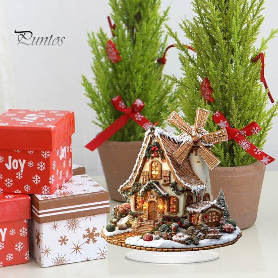 Indoor Winter Holiday Decorations Gingerbread Log Cabin Ornament, 2D Acrylic Table Decoration, Christmas House Ornaments Double Sided Crafts for Home