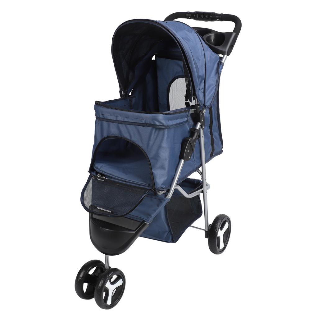 Pet Stroller Foldable Breathable Visible Mesh Dog Cat Carrier Cart with Storage Basket and Cup Holder for Outdoor