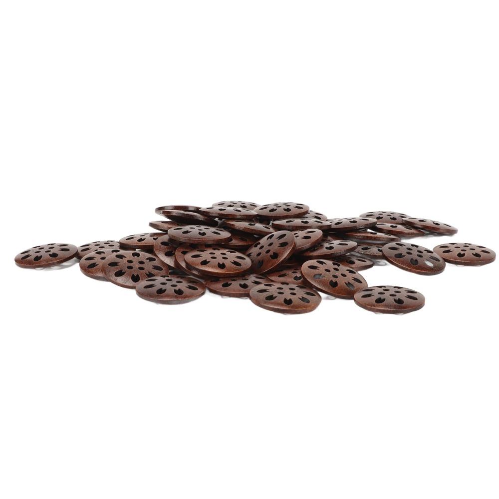 50Pcs Brown Wooden Sewing Buttons Snowflake Carved DIY Craft Buttons For DIY Craft