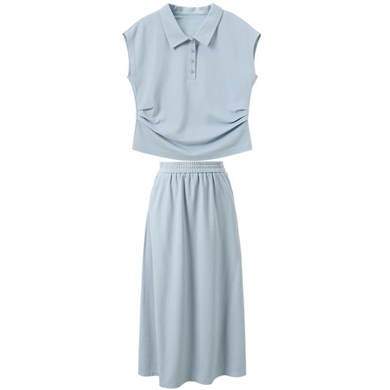 Sancai 2026 Summer Polo Shirt & A-Line Skirt Set L