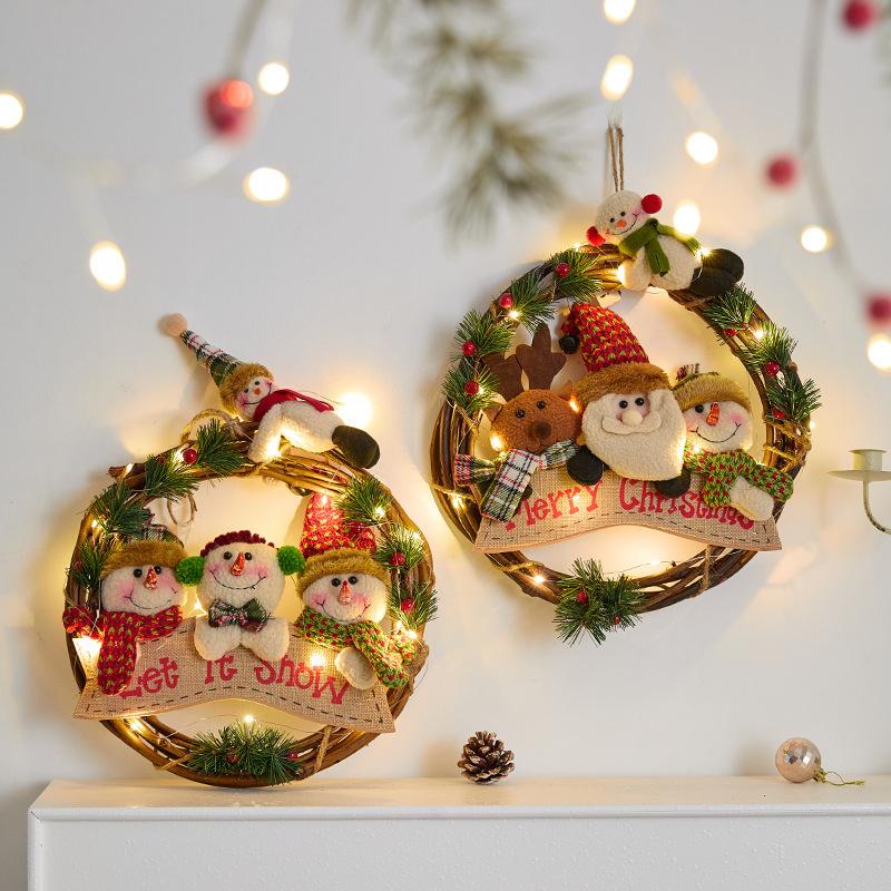 Christmas Decoration Supplies Old Man Snowman Elk Rattan Wreath Pendant 30CM Rattan Wreath Pendant