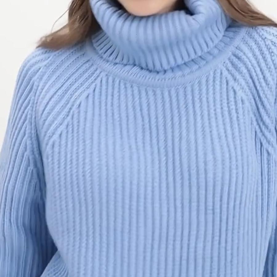 Trendy Russian-Style Chunky Knit Sweater for Women - High Neck, Oversized, Solid Color S