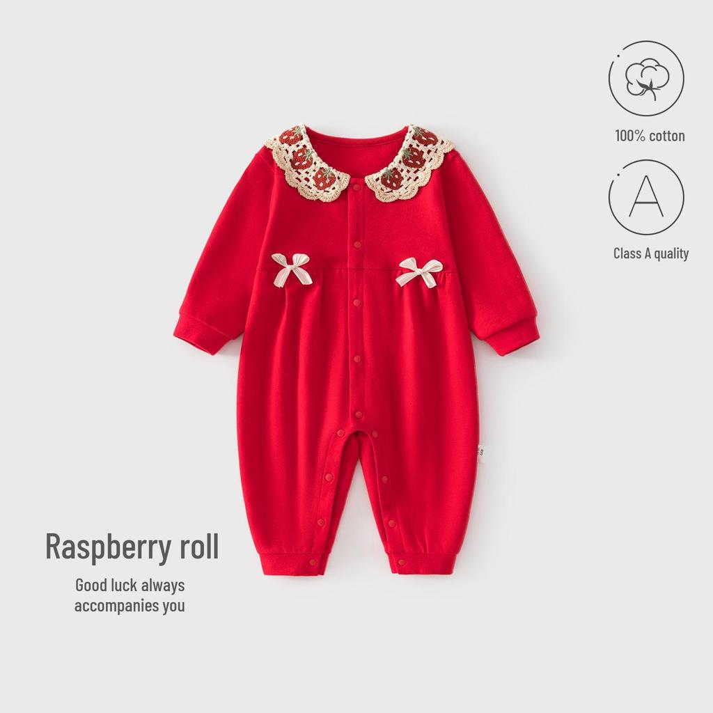 Red New Year Jumpsuit for Baby - Festive First Birthday and 100-Day Celebration Outfit