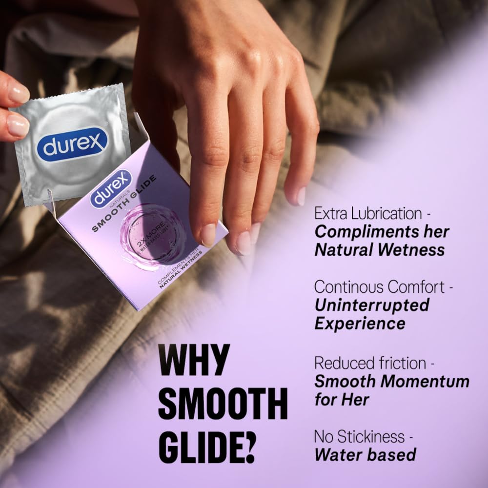 Durex Preservativos Naturals Smooth Glide para Homens - Pacote com 10 | com Lubrificante à Base de Água 2X | Ultrafino
