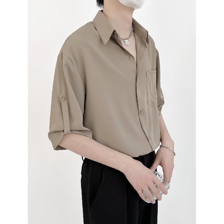 Hanging Five Quarter Sleeve Shirt For Men, Ice Silk Non Ironing Trendy Brand Top, Loose And Versatile Men'S Short Sleeved Shirt, Summer