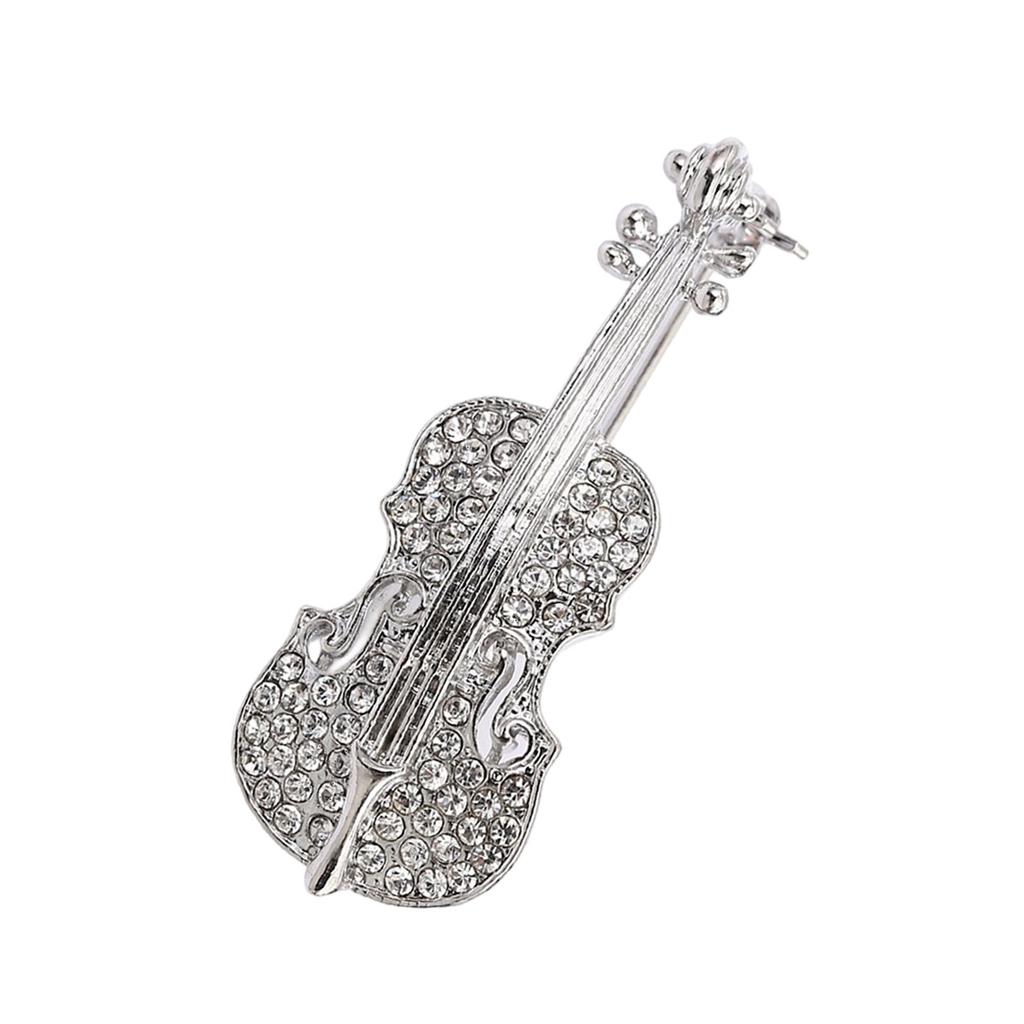 Elegant Vintage Violin Brooch Musical Instrument Jewelry Accessory for Trendy Women Men Alloy Rhinestones Gifts